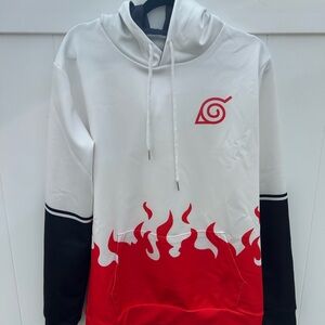 Red and White Naruto Sweatshirt with Konoha Symbol